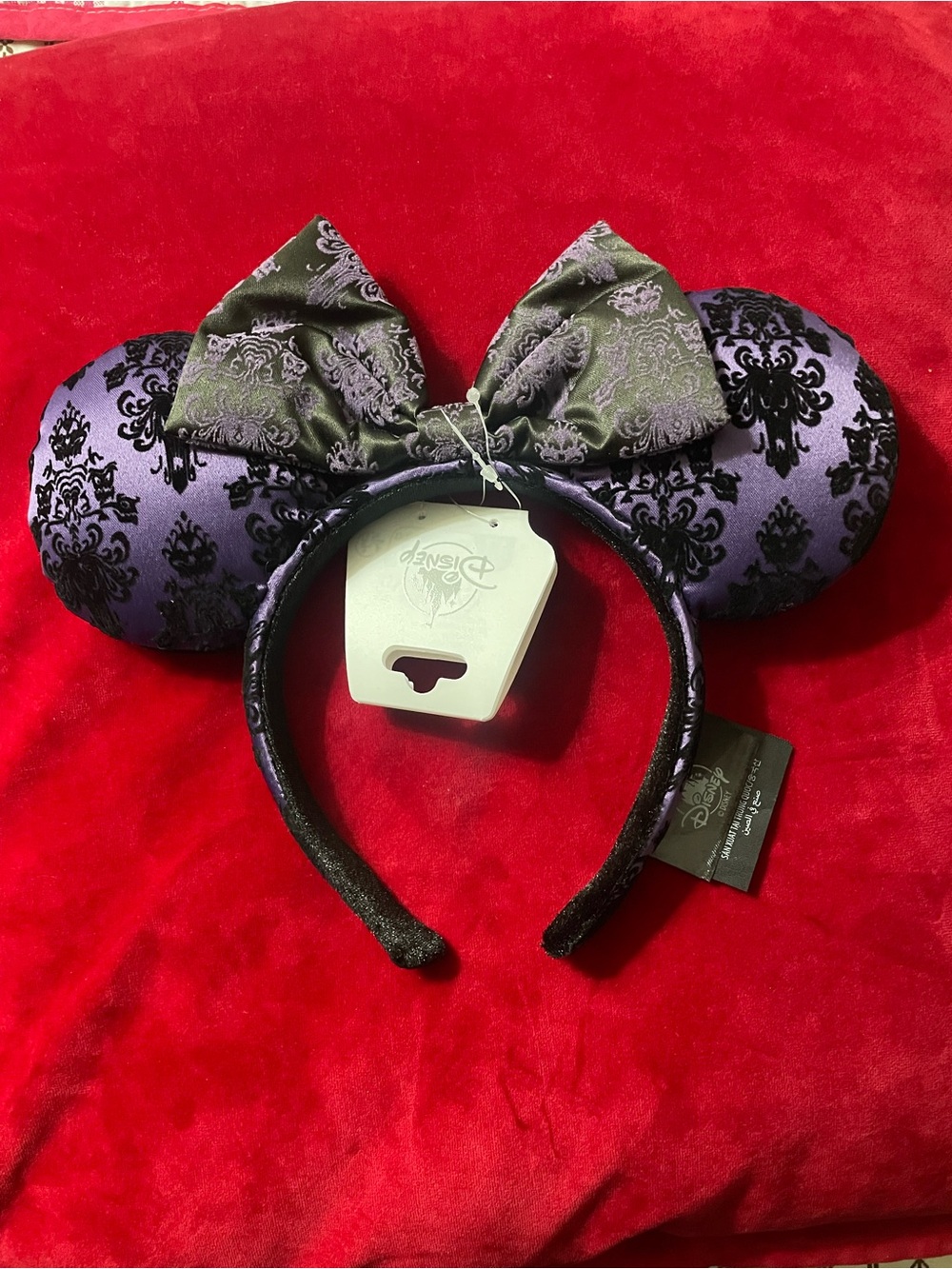 Disney Purple Velvet Damask Minnie Ear Headband with Bow